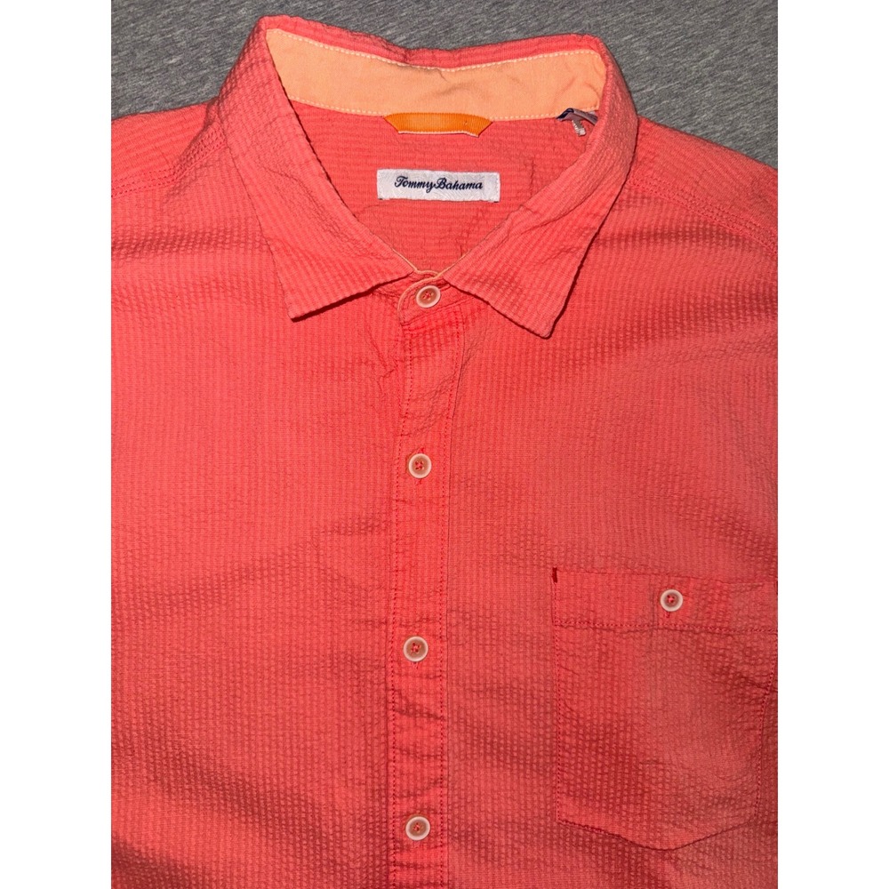Tommy Bahama Mens Seersucker Coral Button Up Shirt Size XL Coastal Resort Preppy